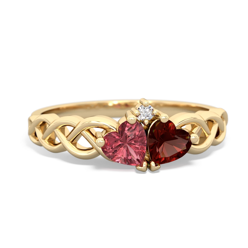 Pink Tourmaline Heart To Heart Braid 14K Yellow Gold ring R5870