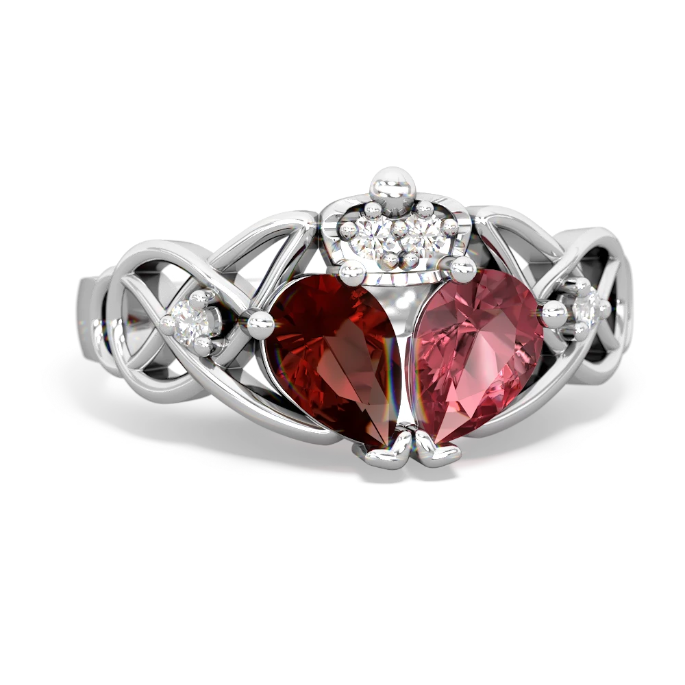 Pink Tourmaline 'One Heart' Celtic Knot Claddagh 14K White Gold ring R5322