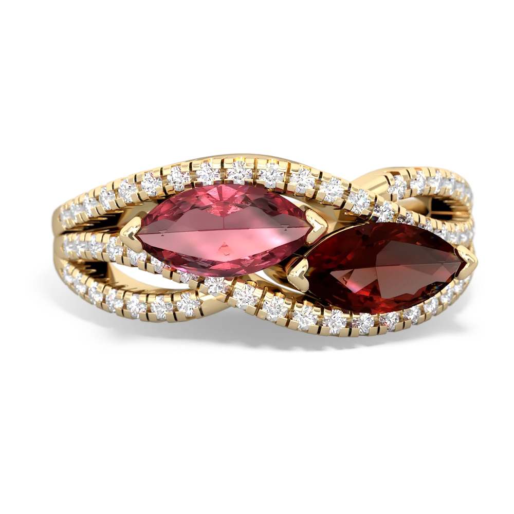 Pink Tourmaline Diamond Rivers 14K Yellow Gold ring R3070