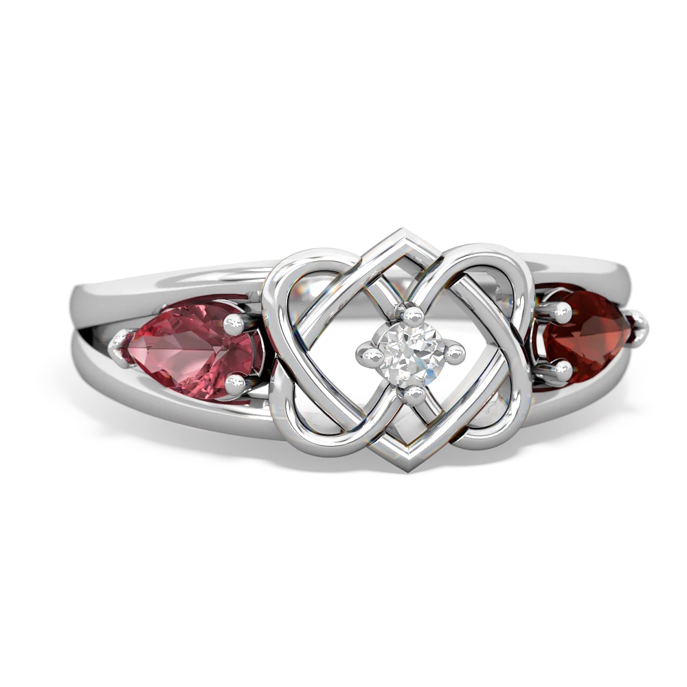 Pink Tourmaline Hearts Intertwined 14K White Gold ring R5880