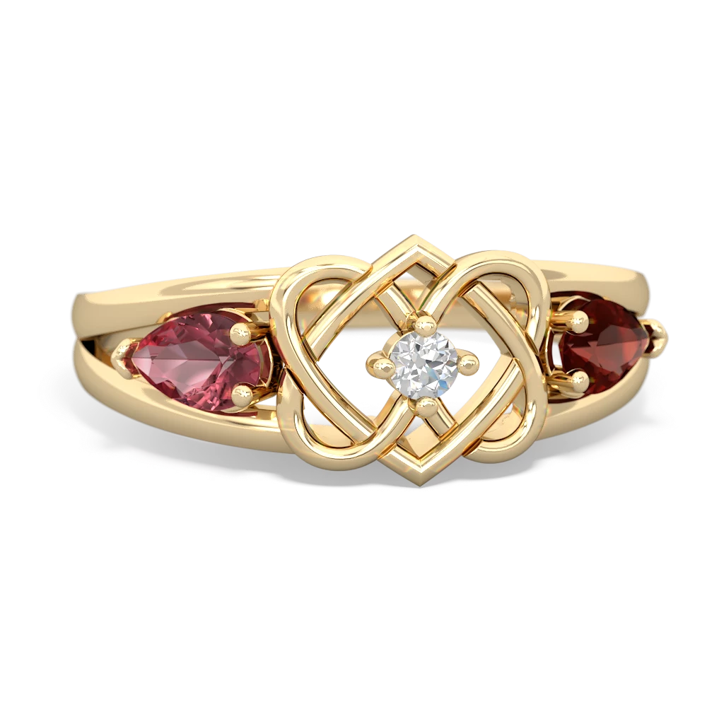 Pink Tourmaline Hearts Intertwined 14K Yellow Gold ring R5880