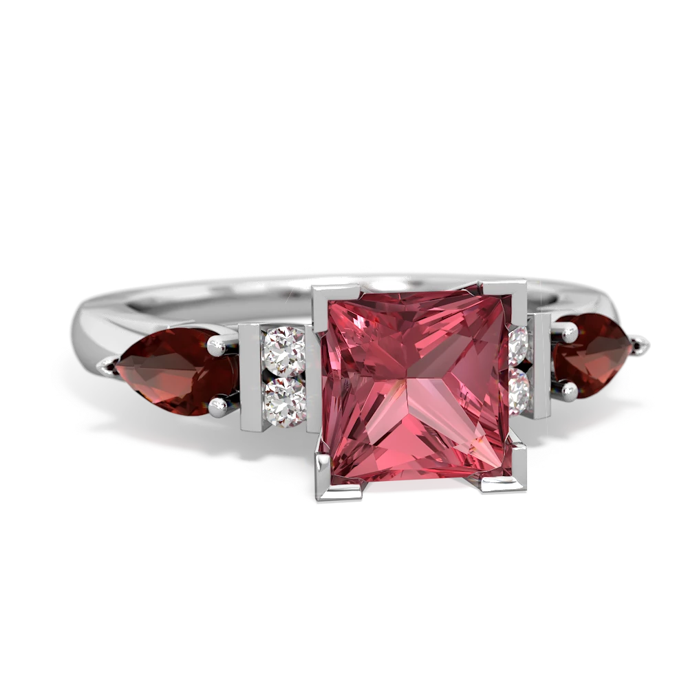 Pink Tourmaline 6Mm Princess Eternal Embrace Engagement 14K White Gold ring C2002