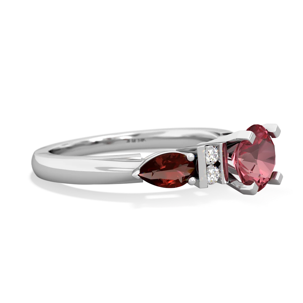 Pink Tourmaline 6Mm Round Eternal Embrace Engagement 14K White Gold ring R2005