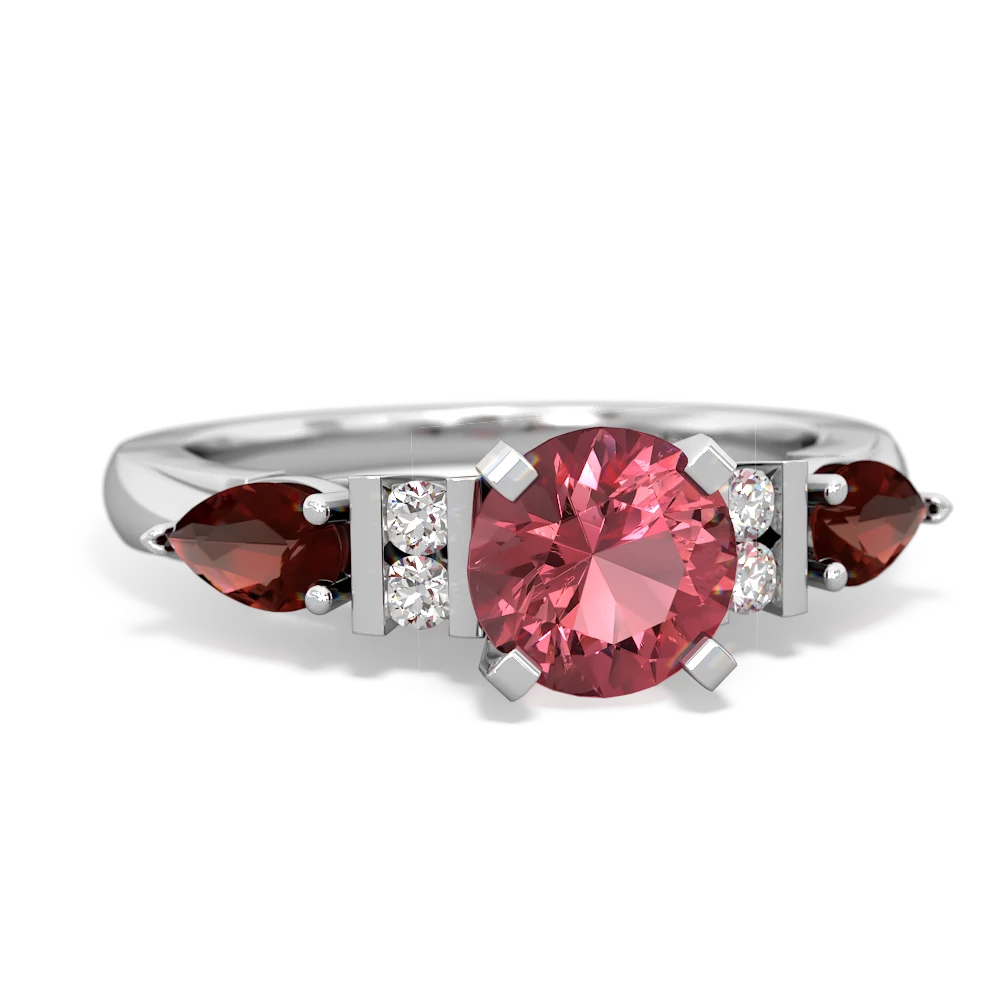 Pink Tourmaline 6Mm Round Eternal Embrace Engagement 14K White Gold ring R2005