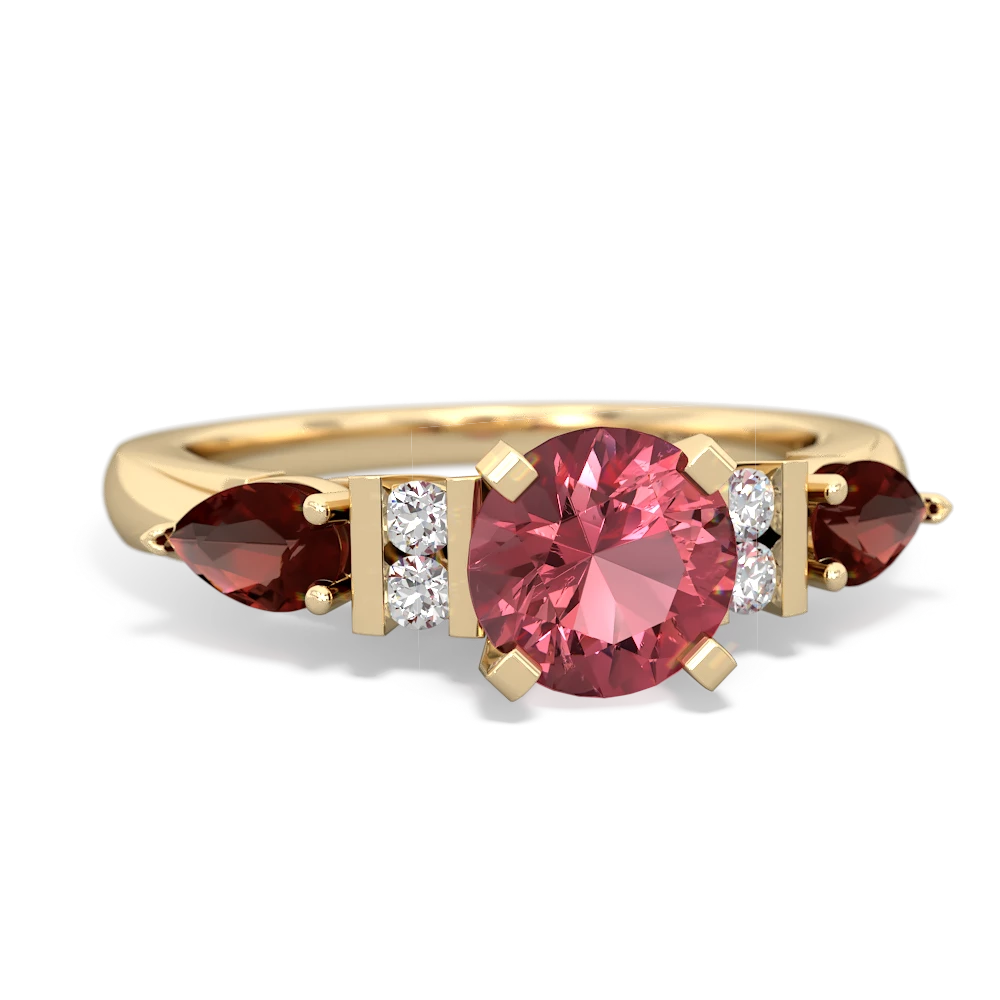 Pink Tourmaline 6Mm Round Eternal Embrace Engagement 14K Yellow Gold ring R2005