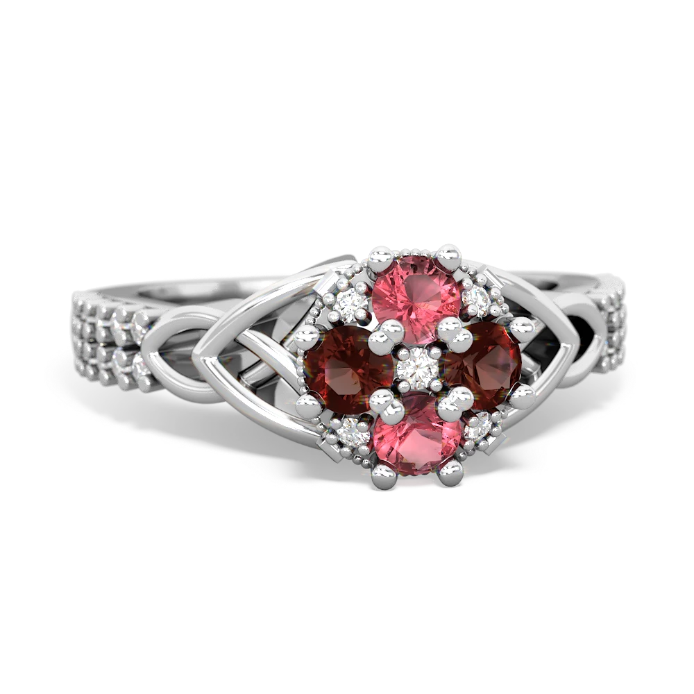 Pink Tourmaline Celtic Knot Cluster Engagement 14K White Gold ring R26443RD