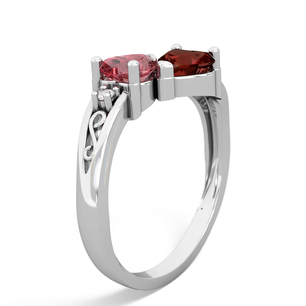 Pink Tourmaline Snuggling Hearts 14K White Gold ring R2178