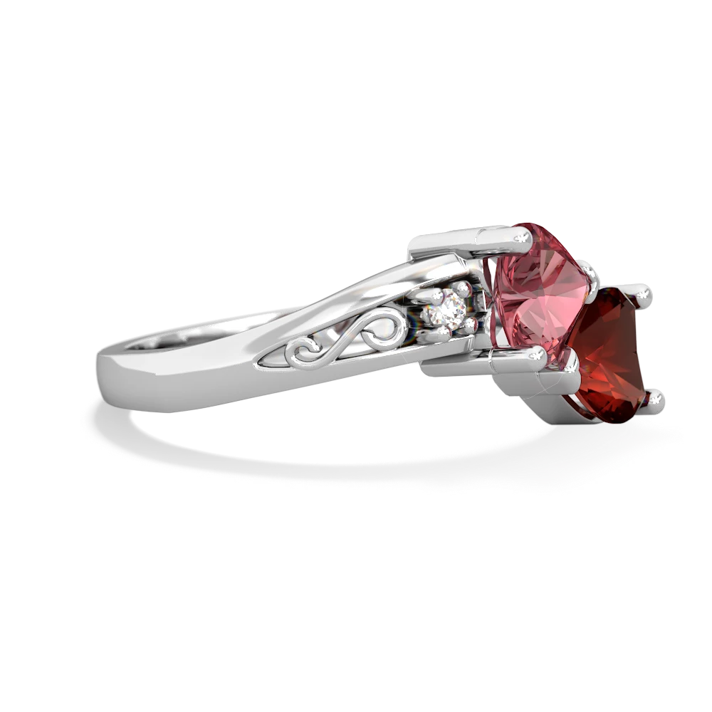 Pink Tourmaline Snuggling Hearts 14K White Gold ring R2178