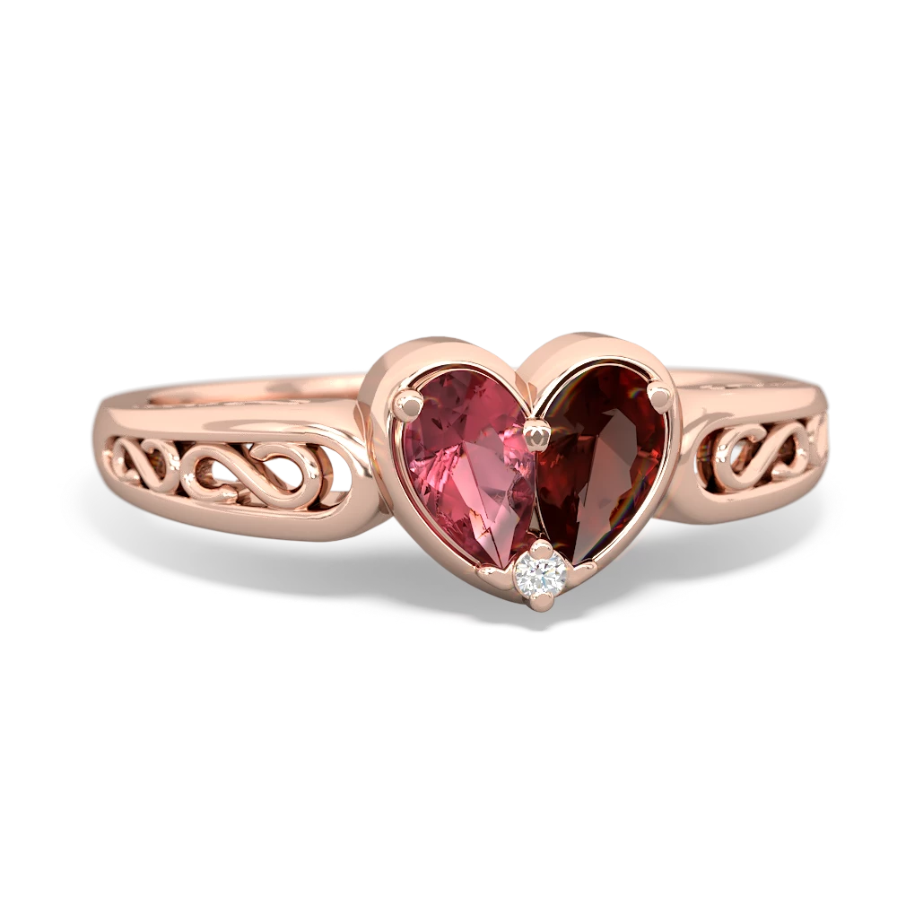 Pink Tourmaline Filligree 'One Heart' 14K Rose Gold ring R5070