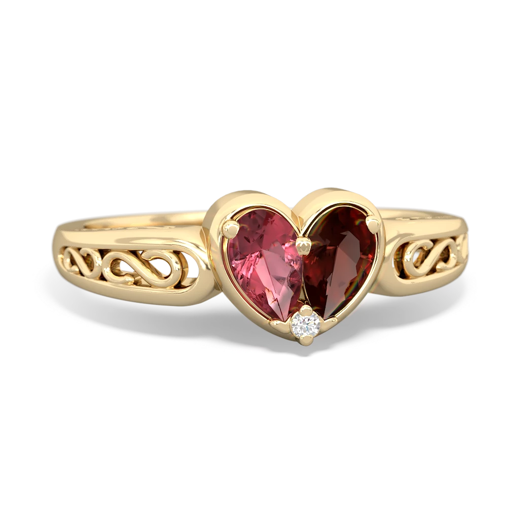 Pink Tourmaline Filligree 'One Heart' 14K Yellow Gold ring R5070