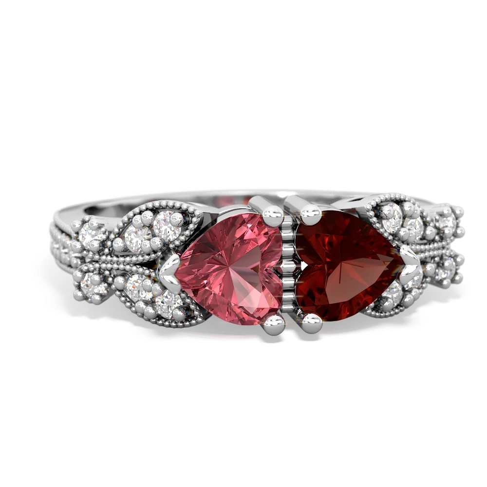 Pink Tourmaline Diamond Butterflies 14K White Gold ring R5601