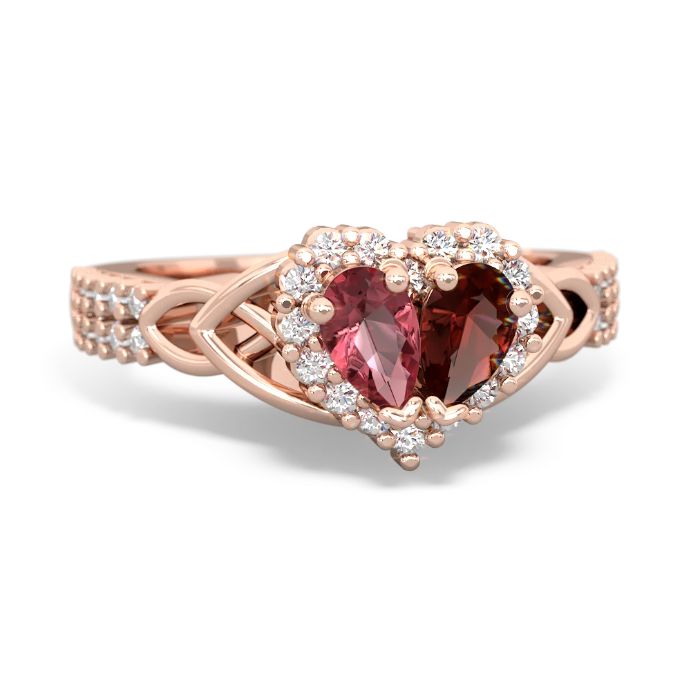 Pink Tourmaline Celtic Knot Two Hearts As One 14K Rose Gold ring R2644HRT