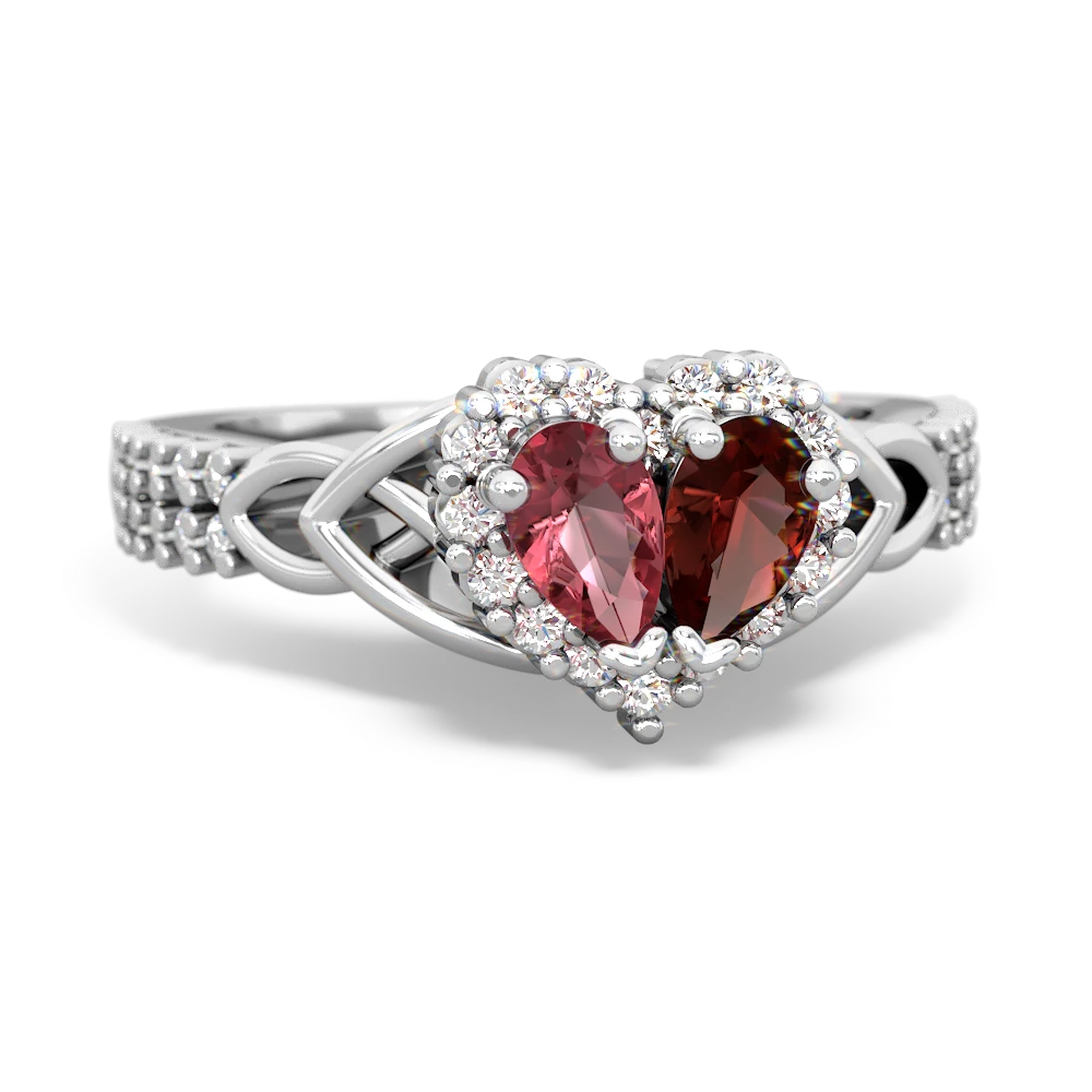 Pink Tourmaline Celtic Knot Two Hearts As One 14K White Gold ring R2644HRT