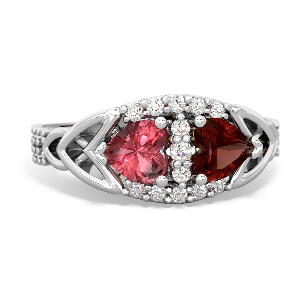 Pink Tourmaline Sparkling Celtic Knot 14K White Gold ring R2645