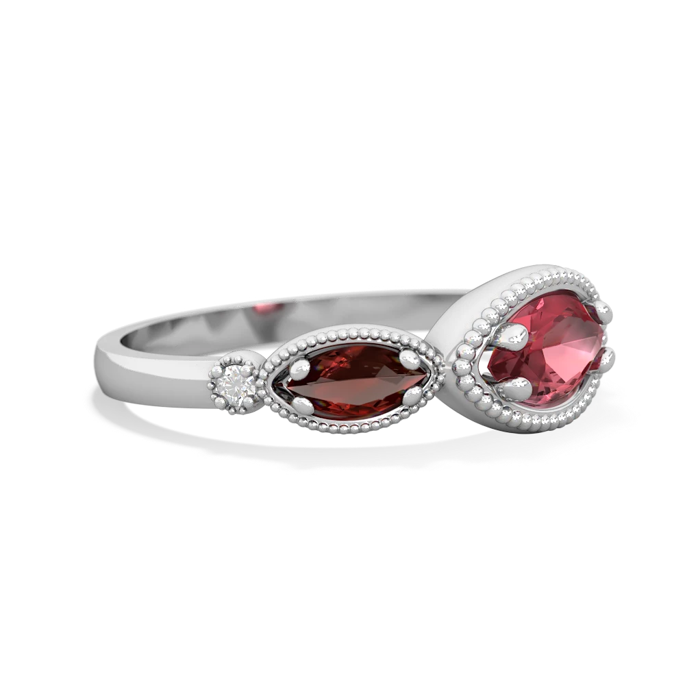 Pink Tourmaline Milgrain Marquise 14K White Gold ring R5700