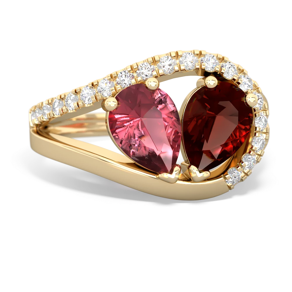 Pink Tourmaline Nestled Heart Keepsake 14K Yellow Gold ring R5650
