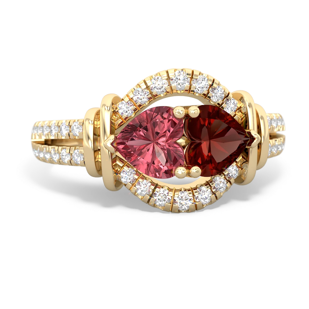 Pink Tourmaline Art-Deco Keepsake 14K Yellow Gold ring R5630