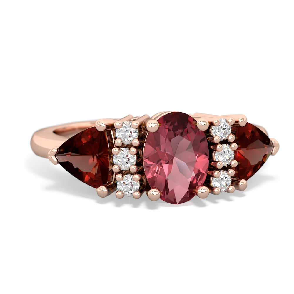 Pink Tourmaline Antique Style Three Stone 14K Rose Gold ring R2186