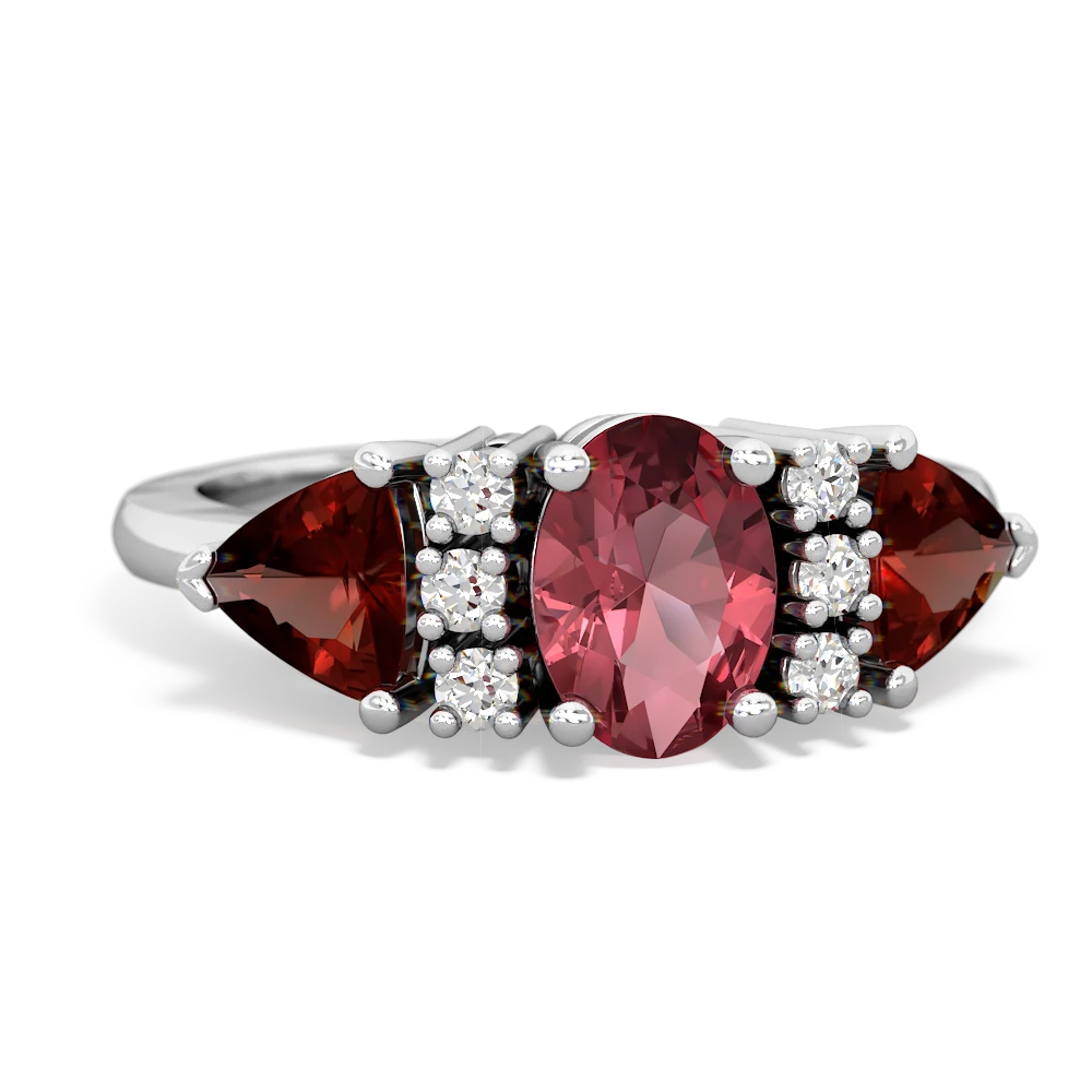 Pink Tourmaline Antique Style Three Stone 14K White Gold ring R2186