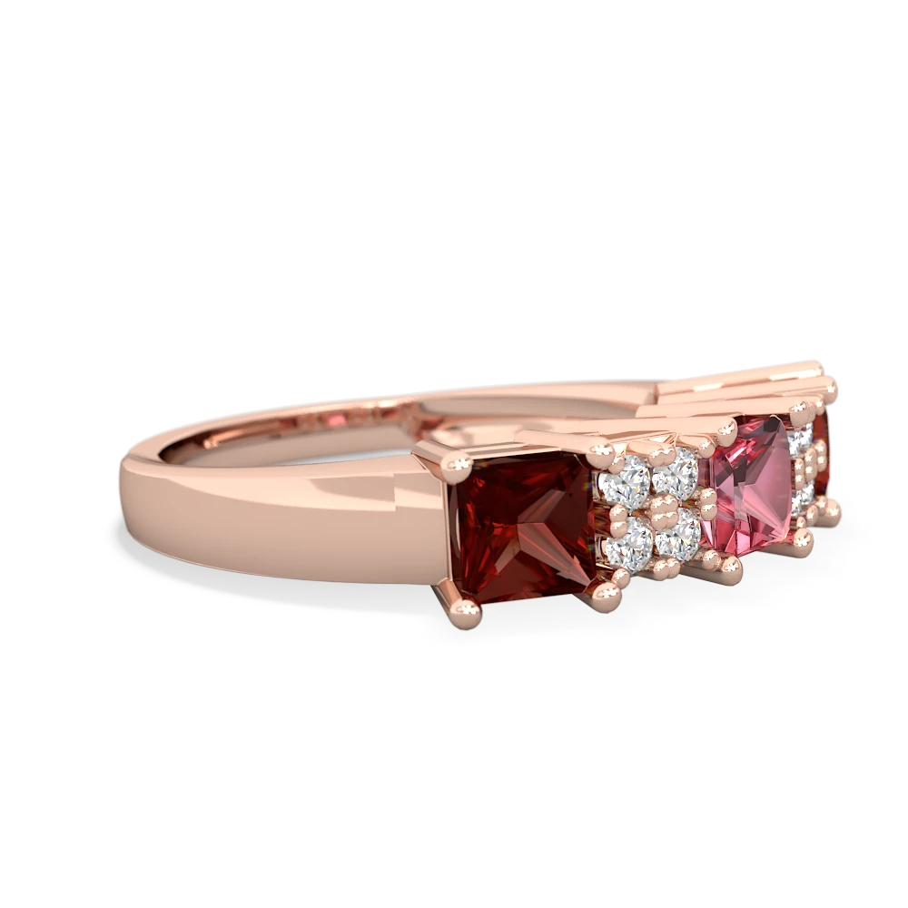 Pink Tourmaline Three Stone Diamond Cluster 14K Rose Gold ring R2592