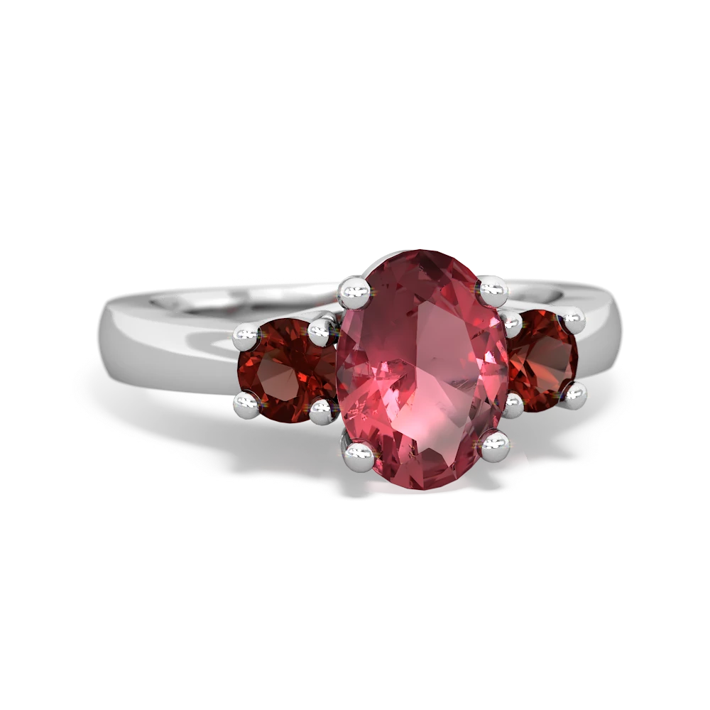 Pink Tourmaline Three Stone Oval Trellis 14K White Gold ring R4024