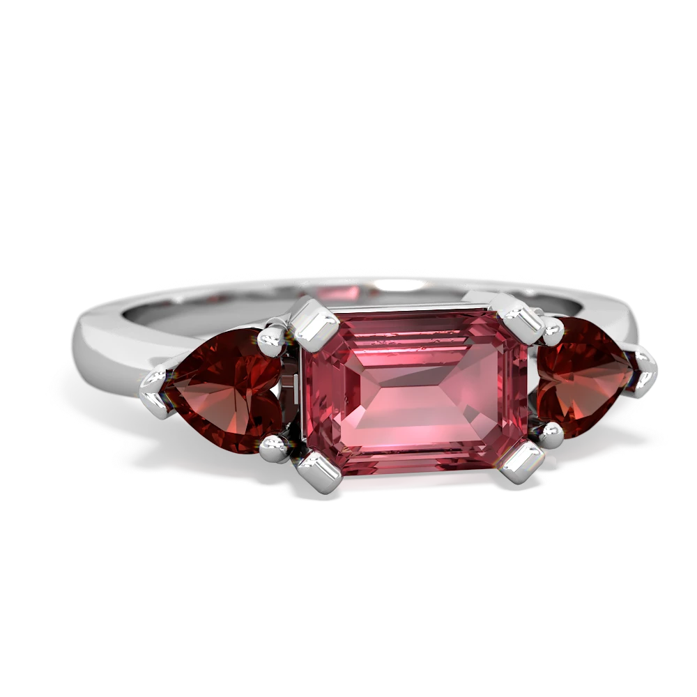 Pink Tourmaline Three Stone 14K White Gold ring R5235