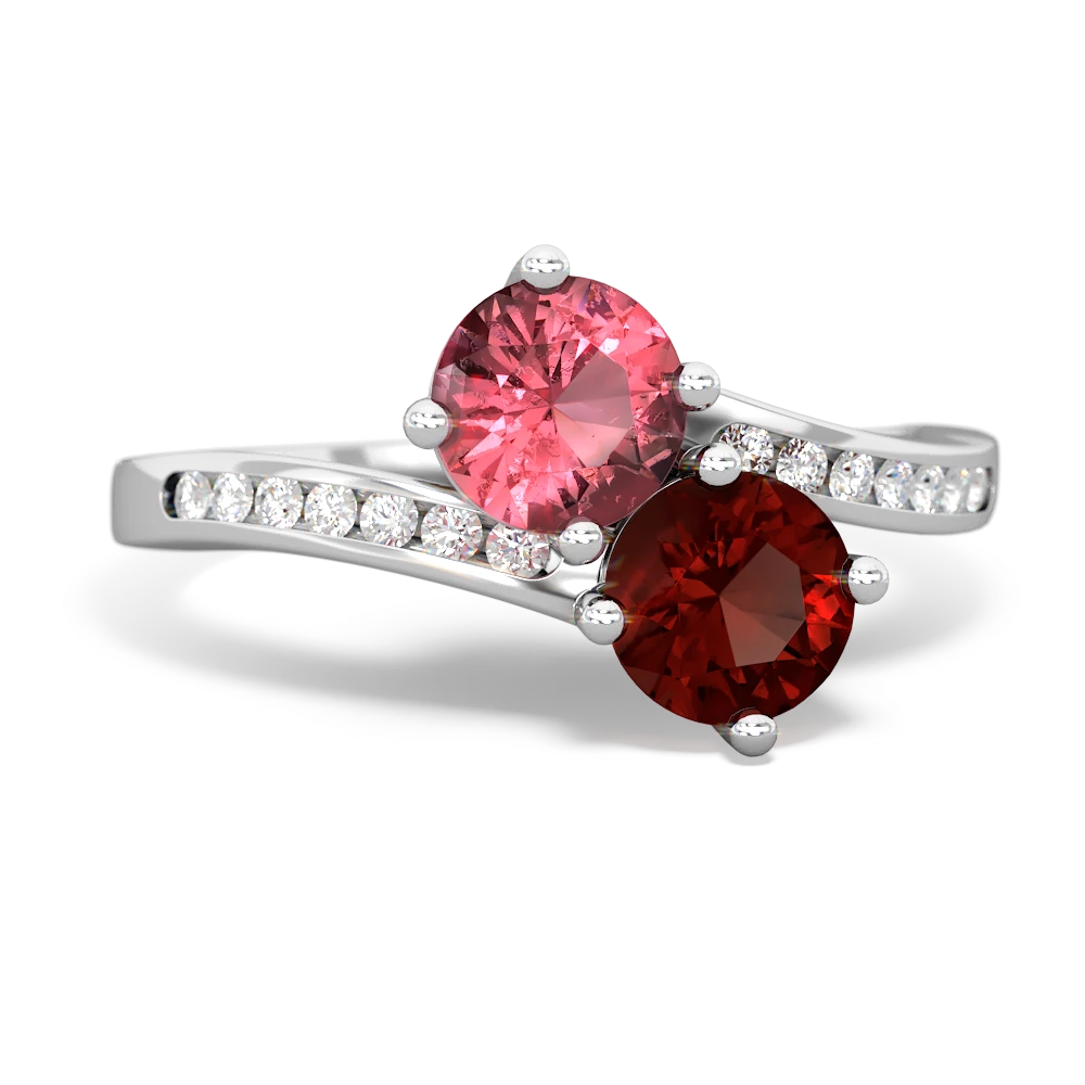 Pink Tourmaline Channel Set Two Stone 14K White Gold ring R5303
