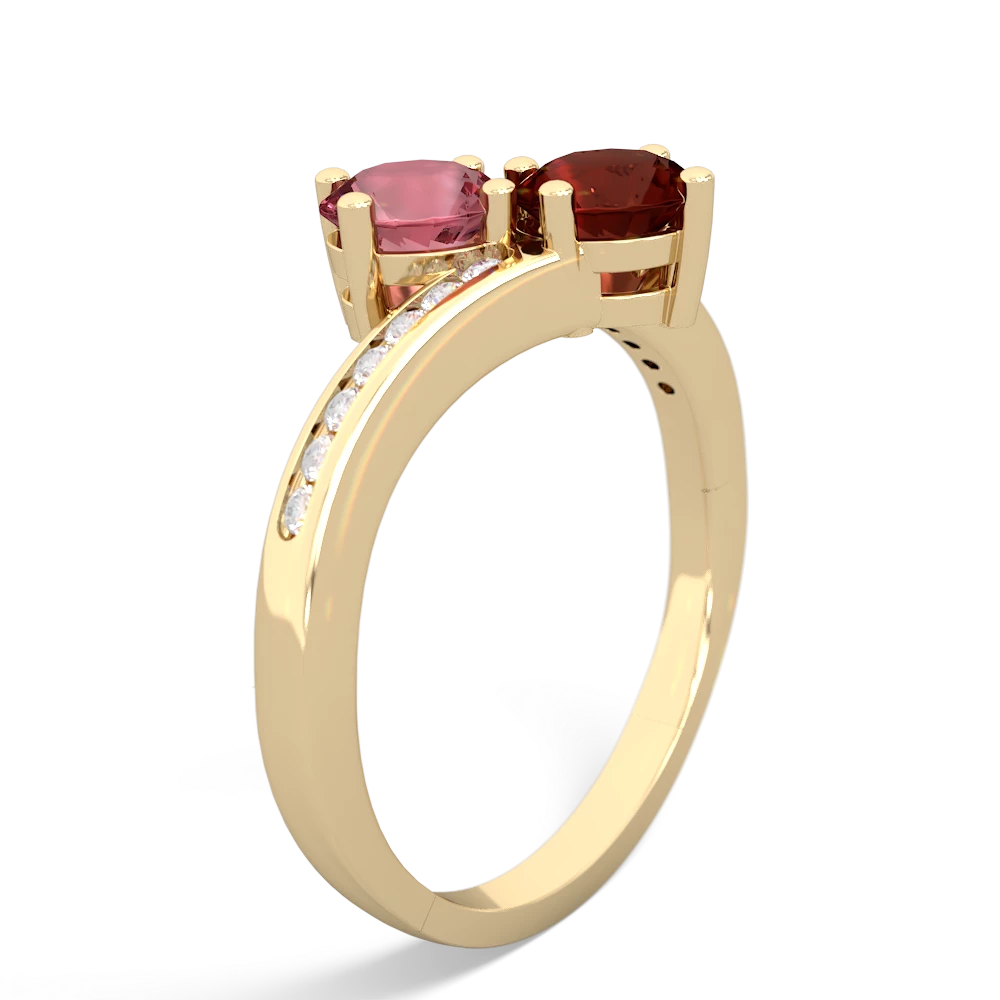 Pink Tourmaline Channel Set Two Stone 14K Yellow Gold ring R5303