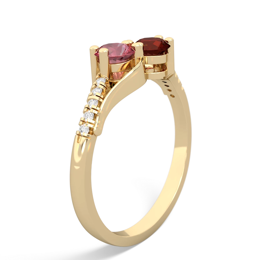 Pink Tourmaline Infinity Pave Two Stone 14K Yellow Gold ring R5285