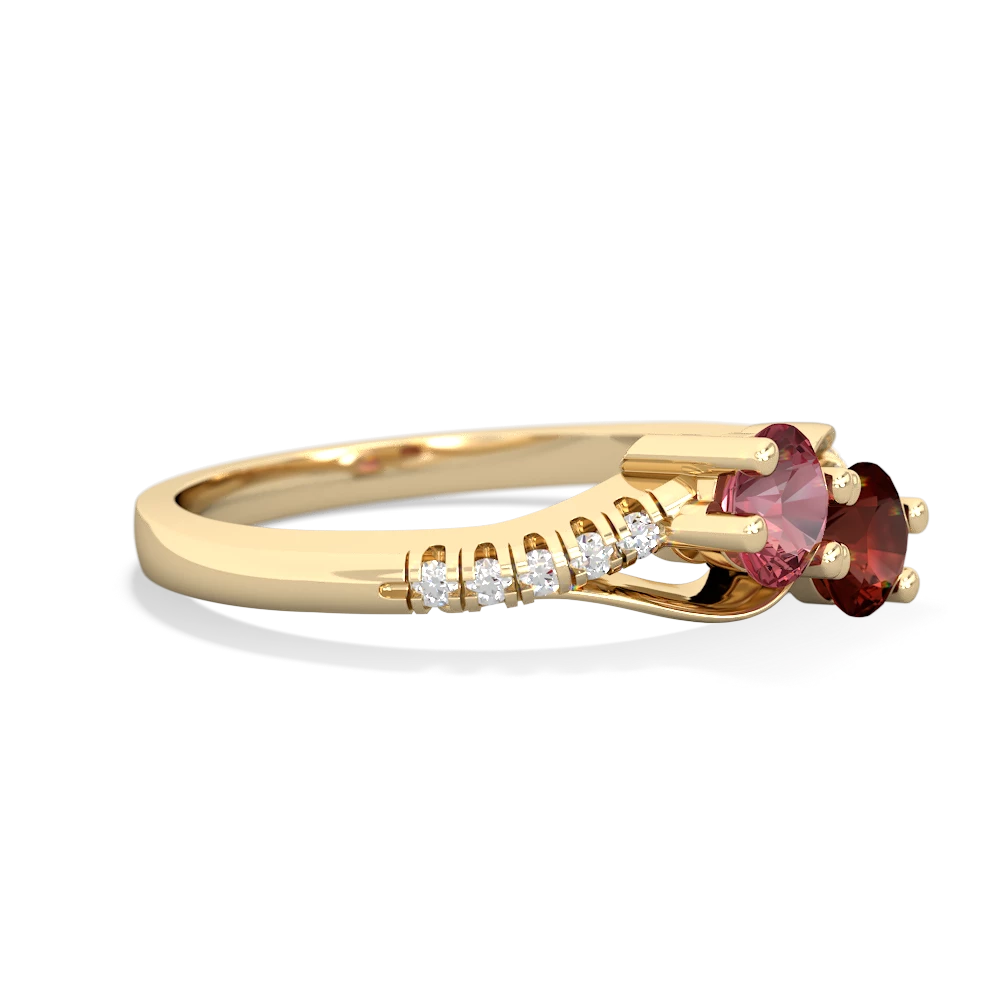 Pink Tourmaline Infinity Pave Two Stone 14K Yellow Gold ring R5285