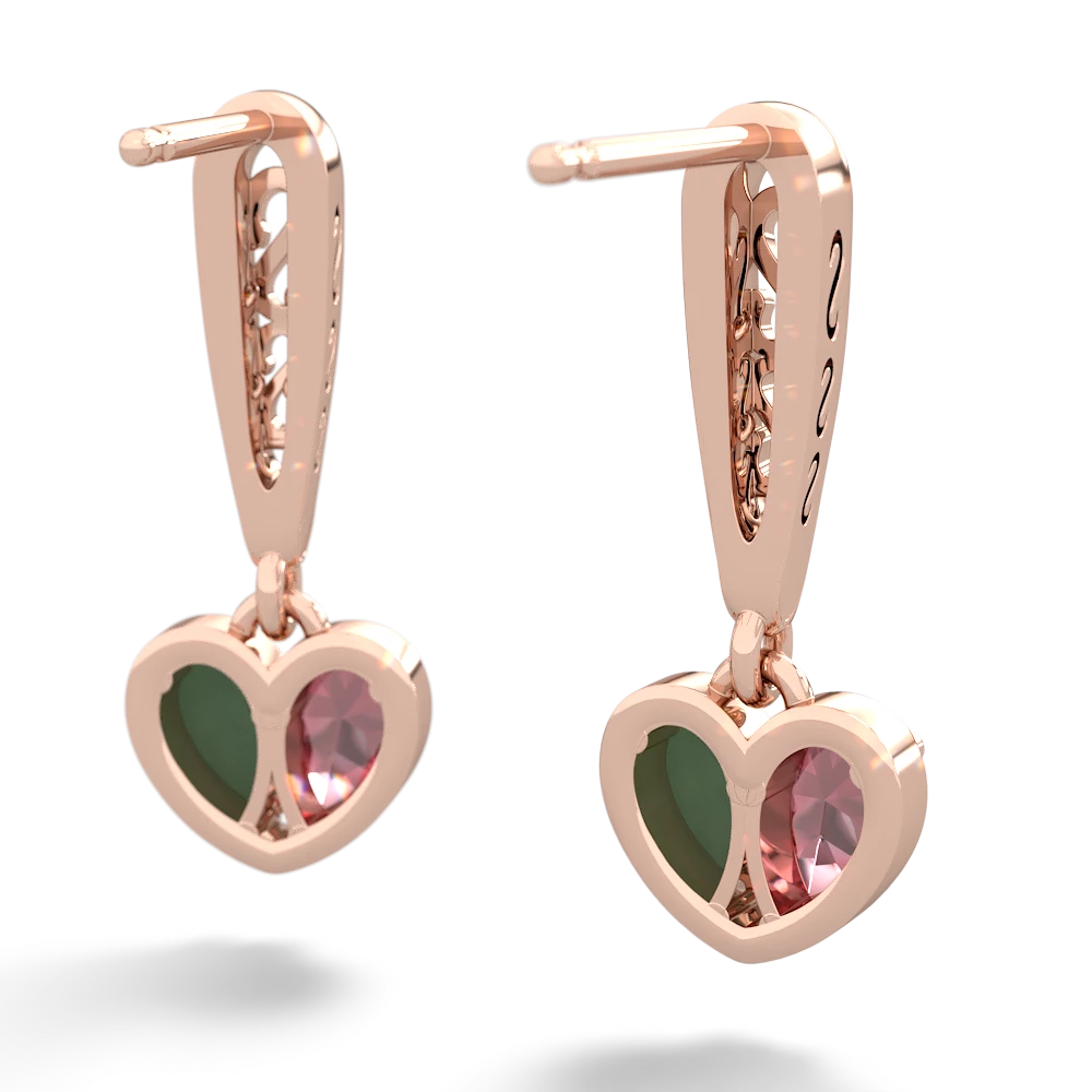 Pink Tourmaline Filligree Heart 14K Rose Gold earrings E5070