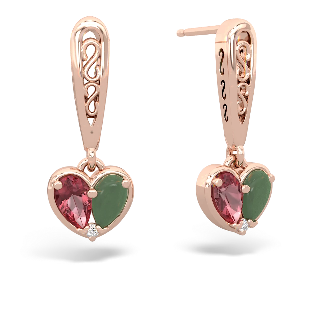 Pink Tourmaline Filligree Heart 14K Rose Gold earrings E5070