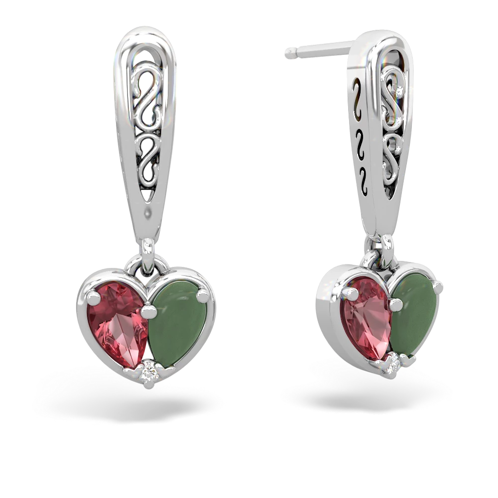 Pink Tourmaline Filligree Heart 14K White Gold earrings E5070