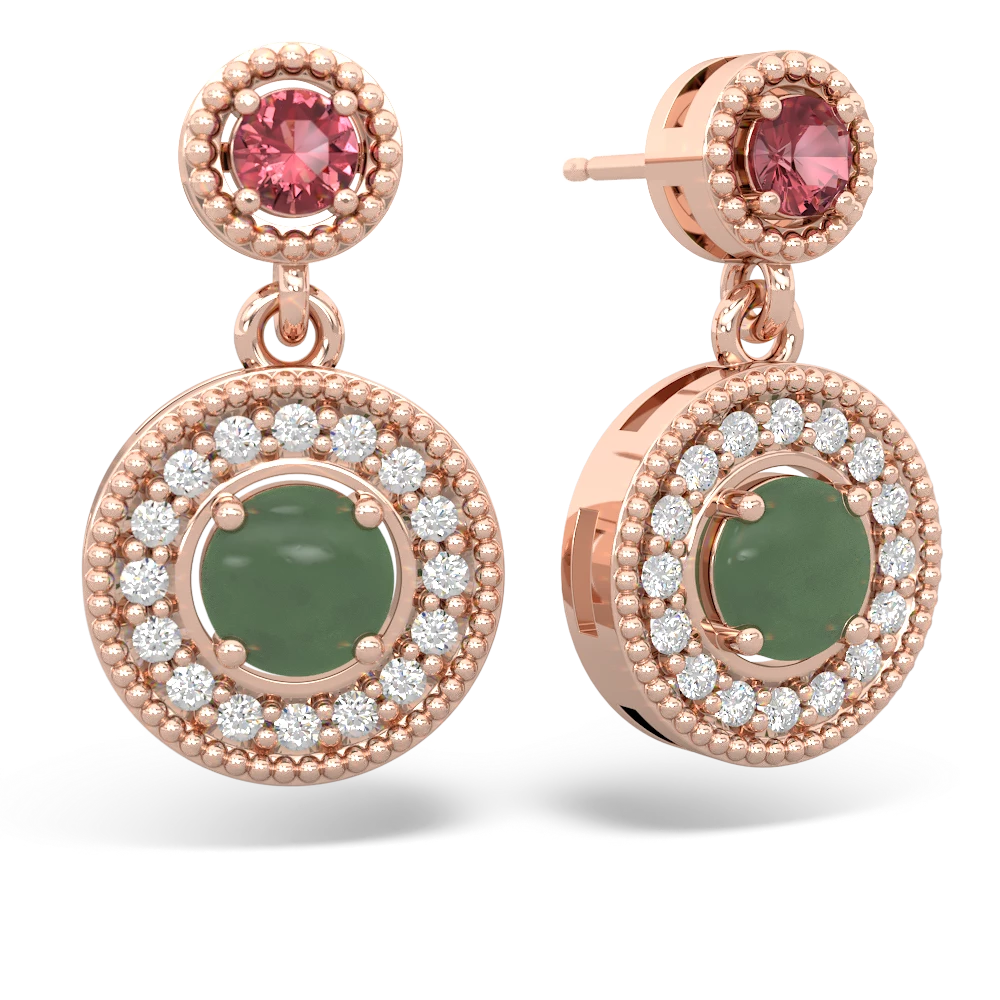 Pink Tourmaline Halo Dangle 14K Rose Gold earrings E5319
