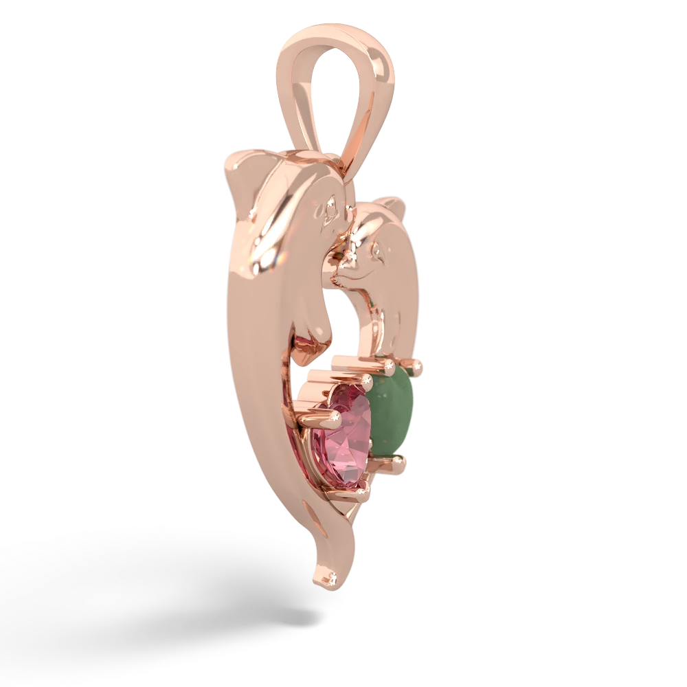 Pink Tourmaline Dolphin Heart 14K Rose Gold pendant P5820