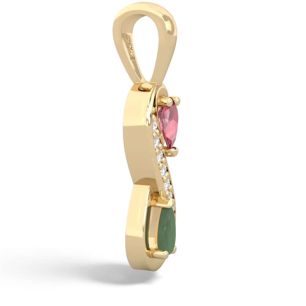 Pink Tourmaline Diamond Infinity 14K Yellow Gold pendant P5390