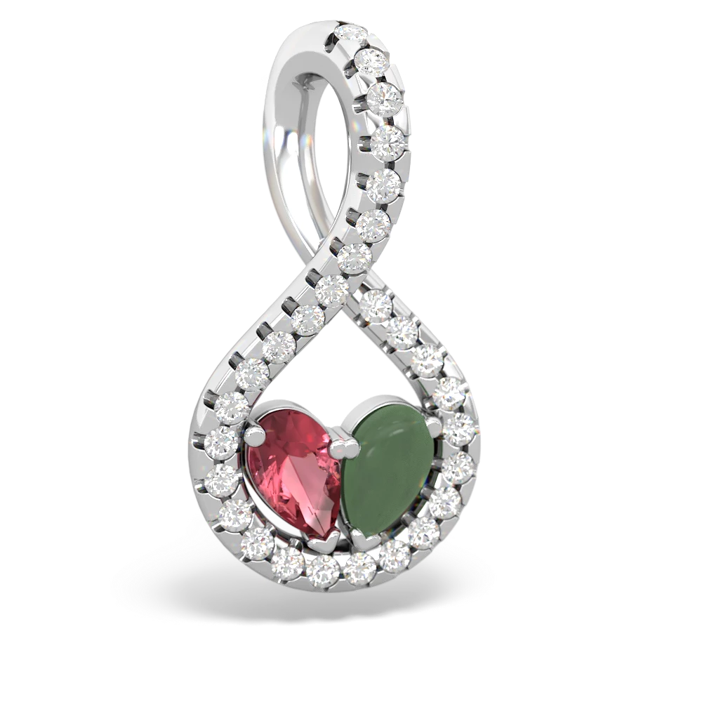 Pink Tourmaline Pave Twist 'One Heart' 14K White Gold pendant P5360