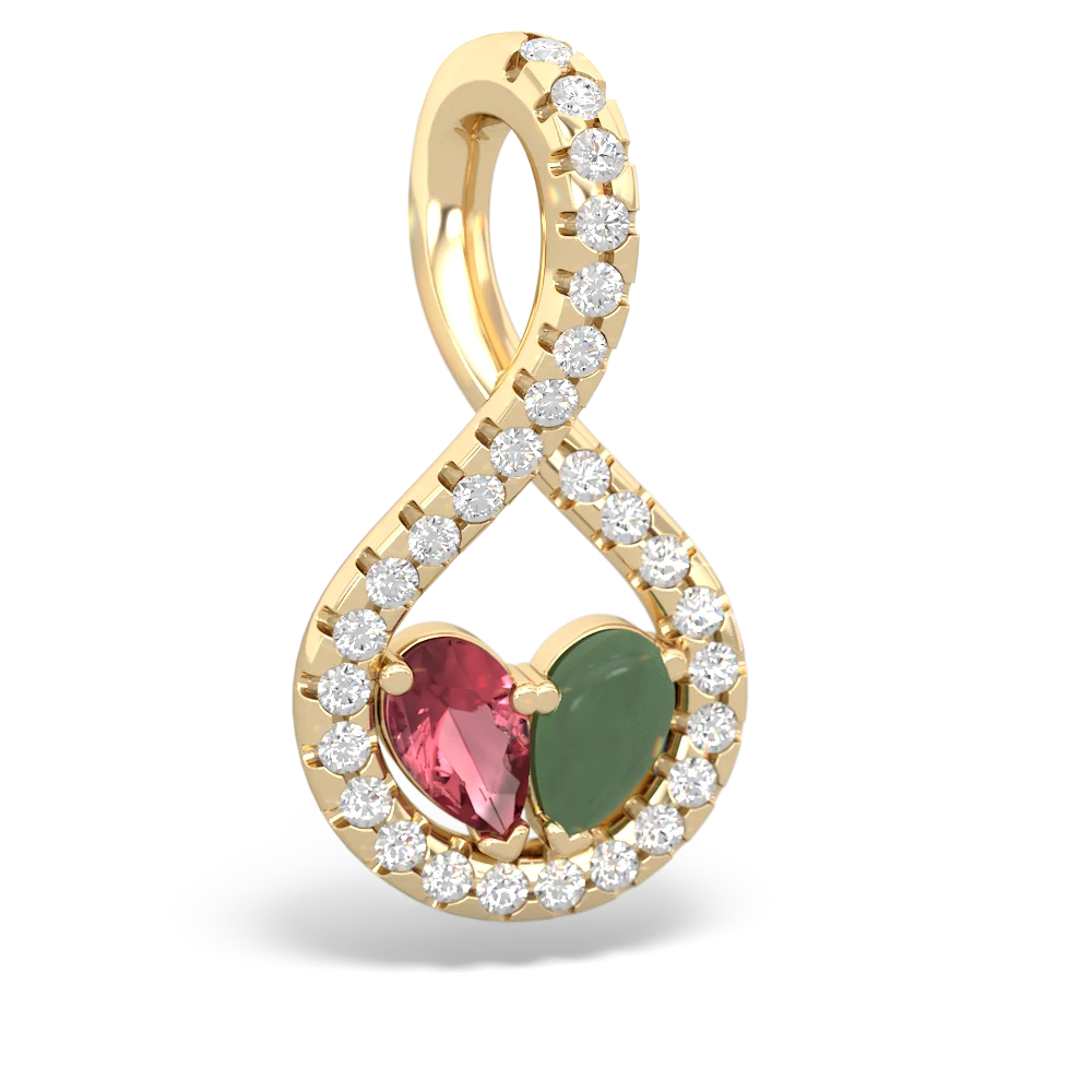 Pink Tourmaline Pave Twist 'One Heart' 14K Yellow Gold pendant P5360