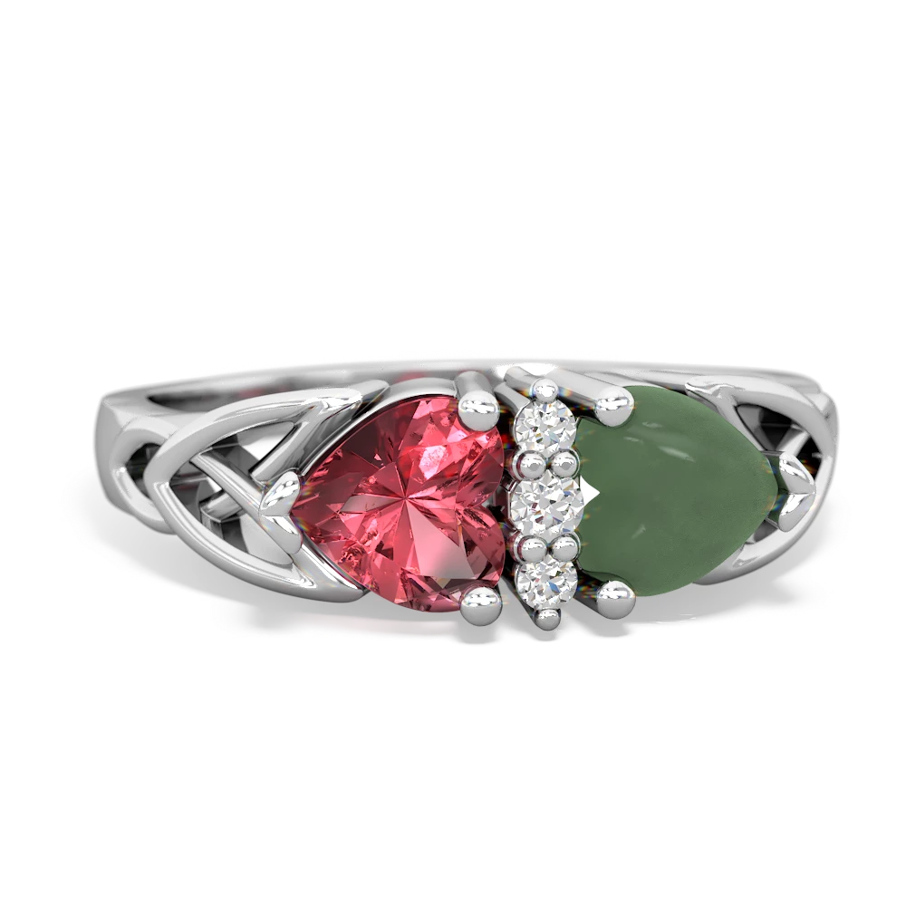 Pink Tourmaline Celtic Knot Double Heart 14K White Gold ring R5040