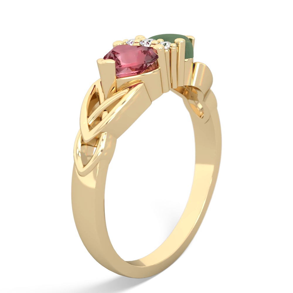 Pink Tourmaline Celtic Knot Double Heart 14K Yellow Gold ring R5040