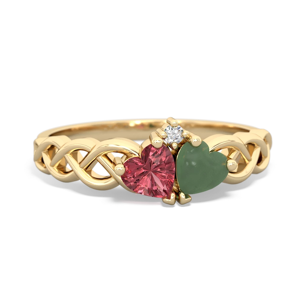 Pink Tourmaline Heart To Heart Braid 14K Yellow Gold ring R5870