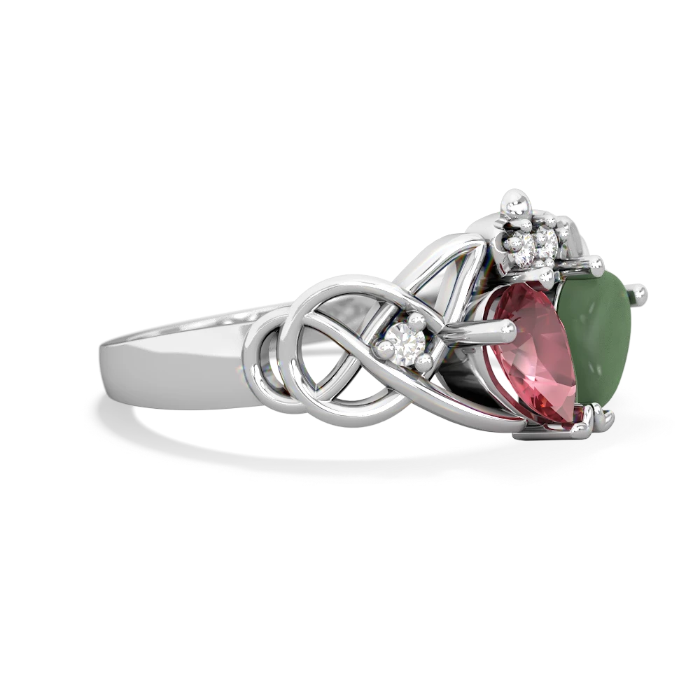 Pink Tourmaline 'One Heart' Celtic Knot Claddagh 14K White Gold ring R5322