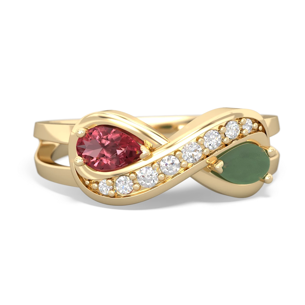 Pink Tourmaline Diamond Infinity 14K Yellow Gold ring R5390