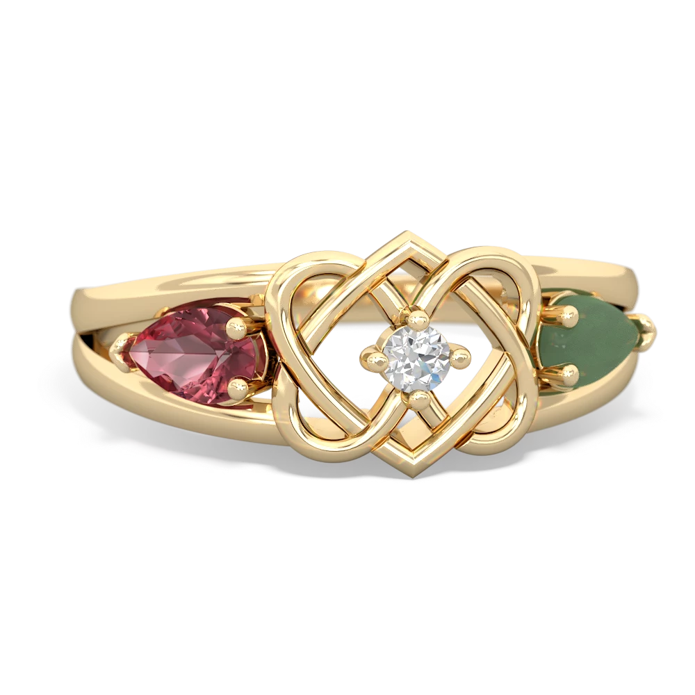 Pink Tourmaline Hearts Intertwined 14K Yellow Gold ring R5880