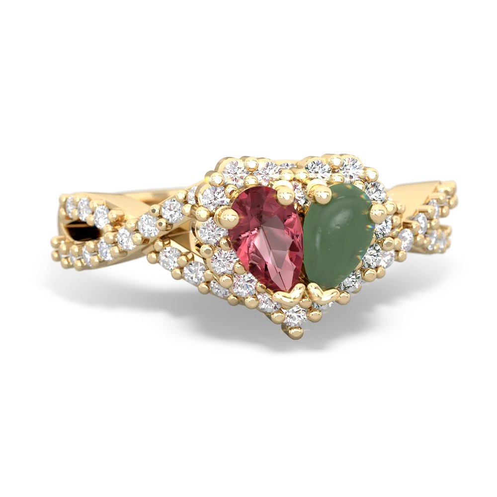 Pink Tourmaline Diamond Twist 'One Heart' 14K Yellow Gold ring R2640HRT