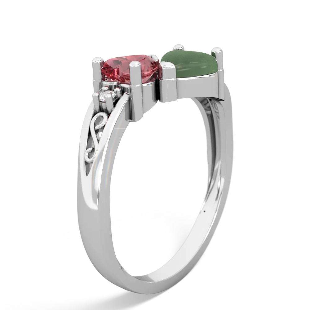 Pink Tourmaline Snuggling Hearts 14K White Gold ring R2178