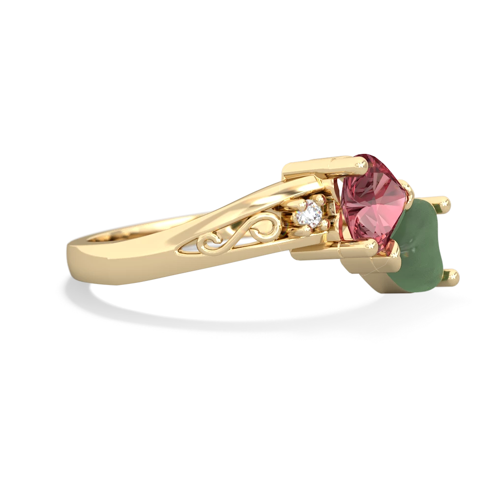 Pink Tourmaline Snuggling Hearts 14K Yellow Gold ring R2178