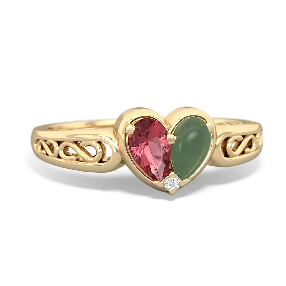 Pink Tourmaline Filligree 'One Heart' 14K Yellow Gold ring R5070