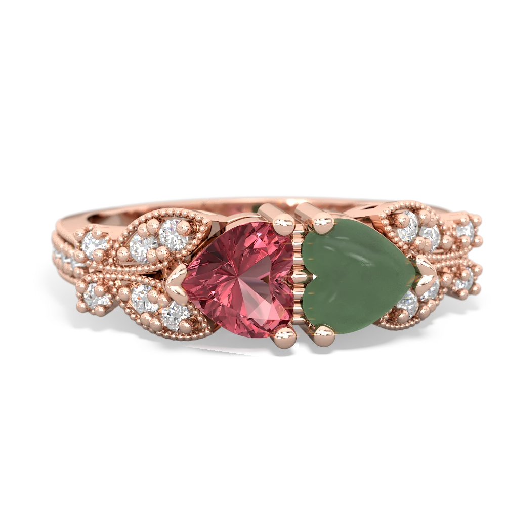 Pink Tourmaline Diamond Butterflies 14K Rose Gold ring R5601