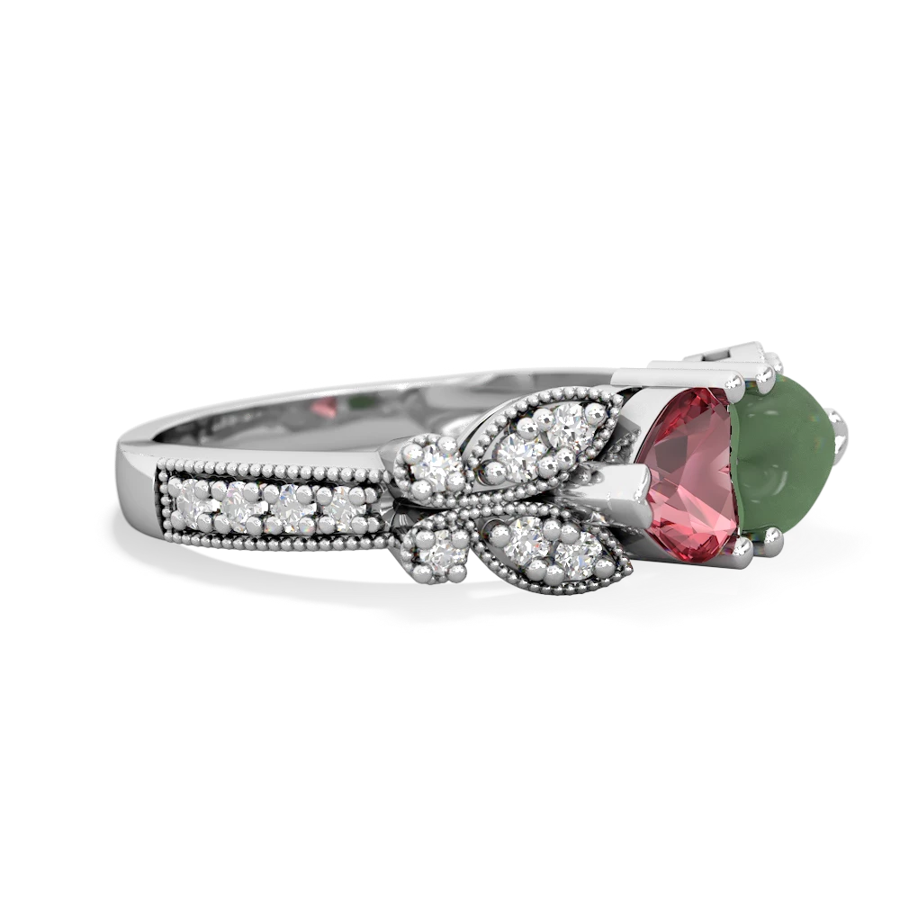 Pink Tourmaline Diamond Butterflies 14K White Gold ring R5601